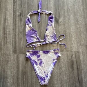 Frankies Bikinis Women X-Small 2 piece Velvet Tie Dye String Bikini Swimsuit  XS